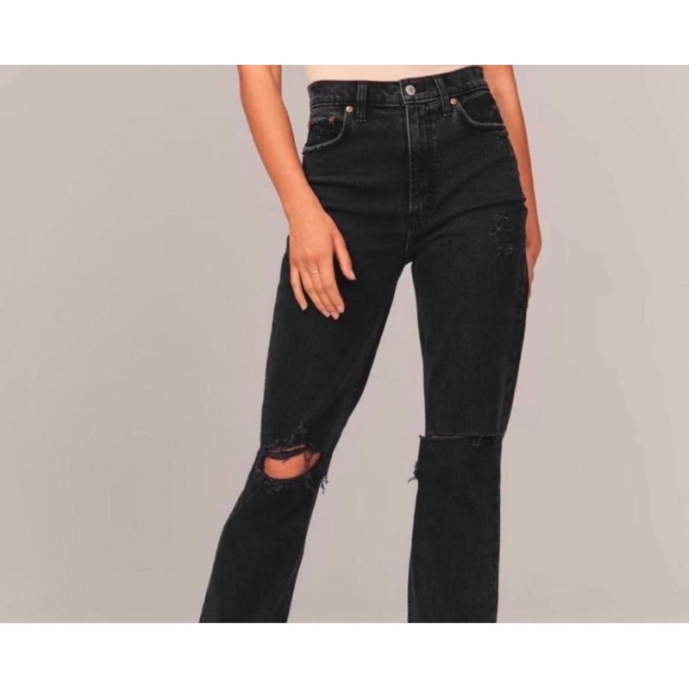 Abercrombie & Fitch 90s Straight Ultra High Rise Distressed Black Jeans 27 4R